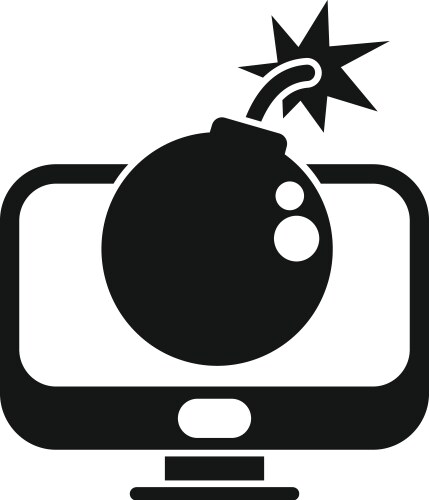Round bomb exploding on computer screen showing vector image