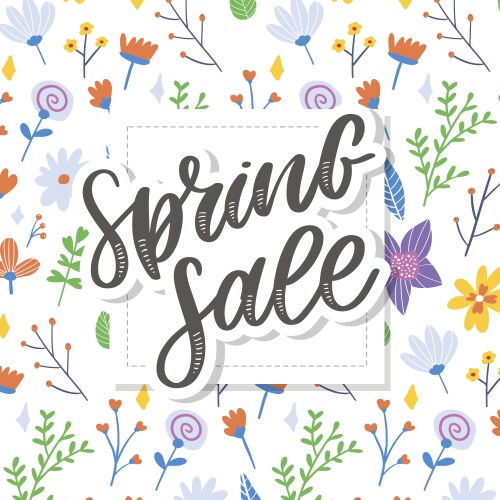 Spring sale word hanging on leaves with strings vector image