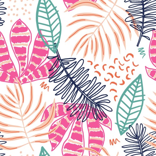 seamless tropical pattern with hand drawn plants vector