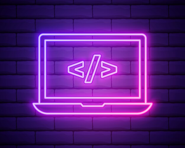 Coding neon iconprogramming elements browser vector image