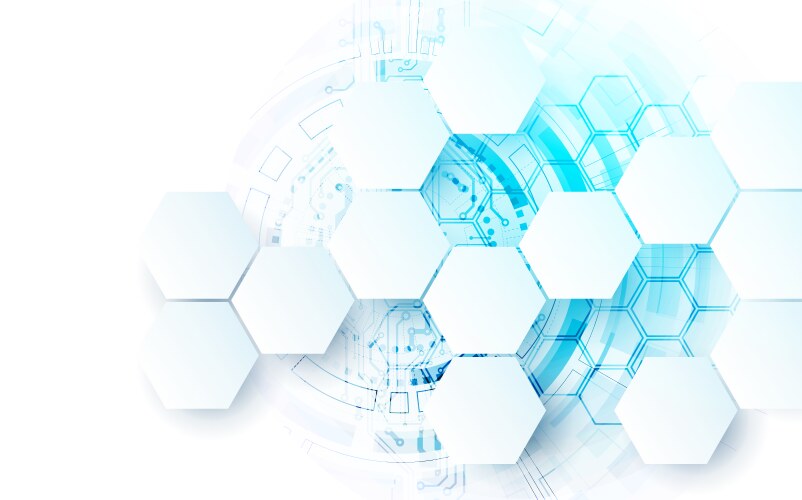 Abstract circuit board and hexagons on gradient vector image
