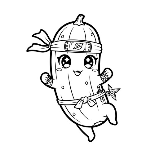 Cartoon pickle ninja with headband and throwing Vector Image