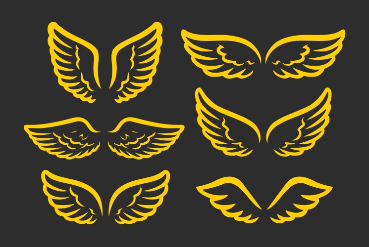 Wings golden icon set design graphic element vector image