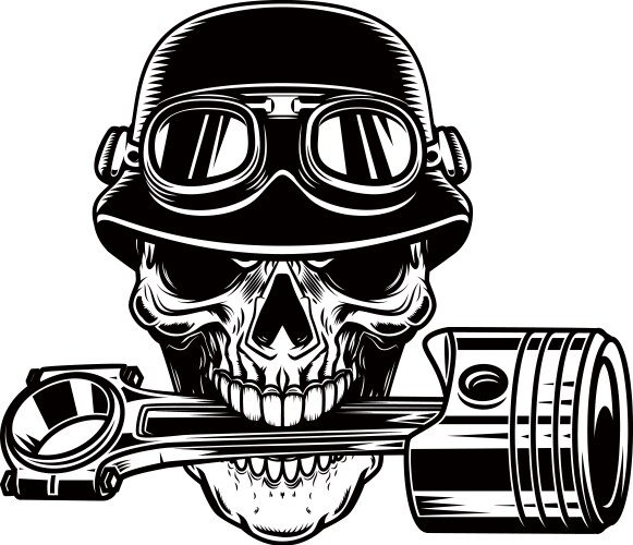 Biker Skull with Piston Vector Image
