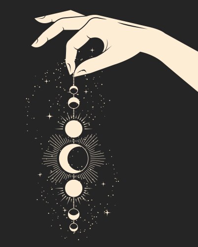 Hand holds pendant with lunar phases crescent Vector Image