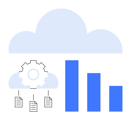 Cloud computing workflow with data analytics vector image