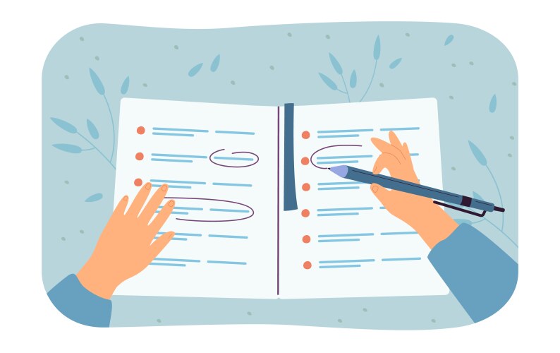 hands of student doing test or writing in planner vector