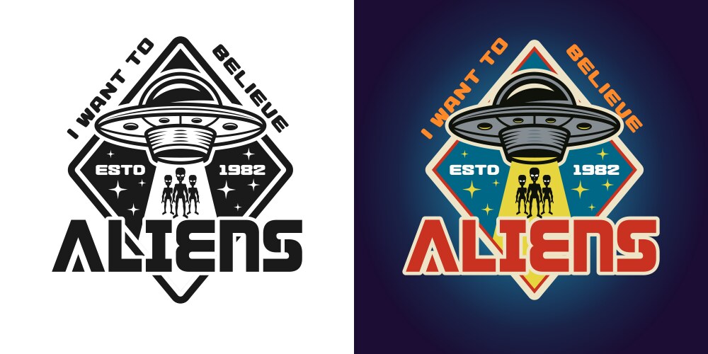 Alien spaceship monochrome emblem Royalty Free Vector Image