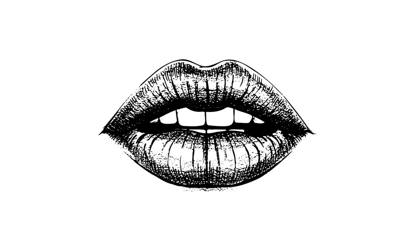 Detailed Black and White Lip Drawing Vector Image