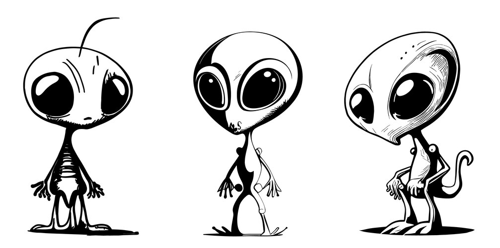 Cartoon Alien Sketch Set Vector Image