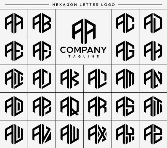 Modern hexagon aa a letter logo design set vector image