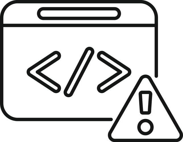 Web development error warning sign with code vector image