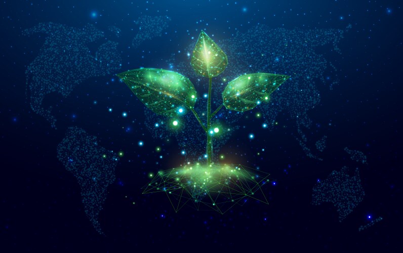 Wireframe polygonal plant with globe map Vector Image