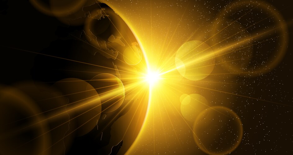 Planet earth with sunrise Royalty Free Vector Image