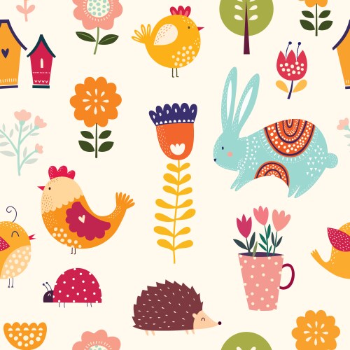 Easter seamless pattern with rabbit and chicken Vector Image