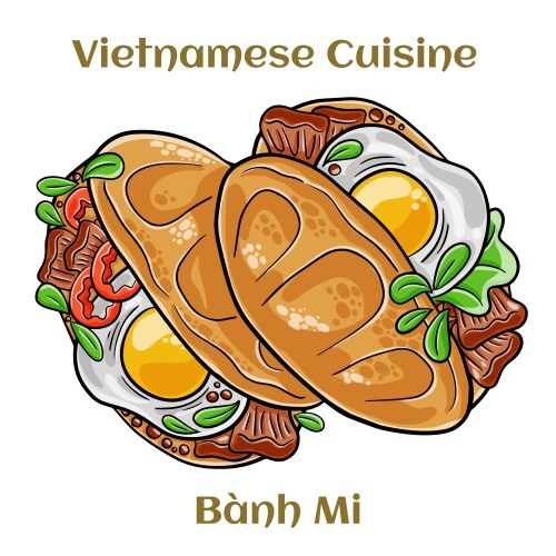 Banh mi classical sandwich with sliced grilled vector image