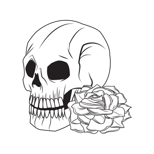Skull with Rose Tattoo Art Vector Image