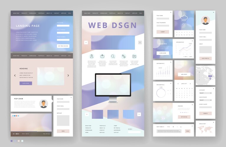 Website template design with interface elements vector image