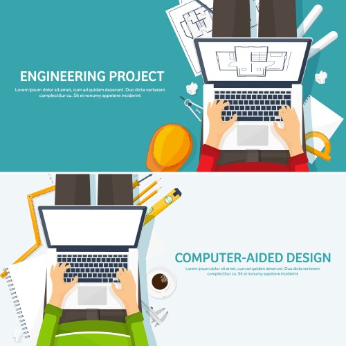 Computer Vector Construction Architecture and construction color flat concept Vector Image