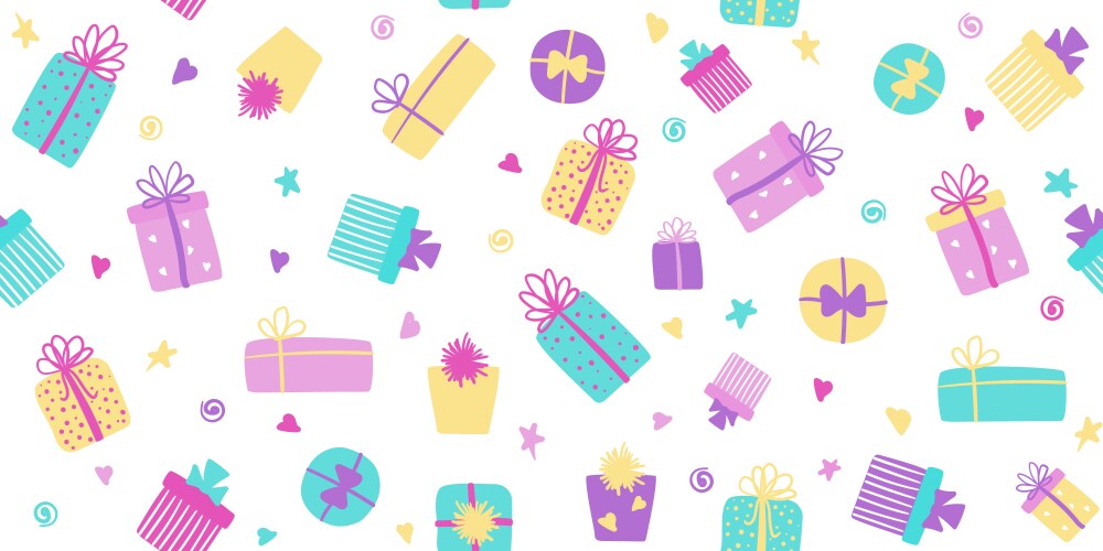 Seamless long banner with hand drawn gift boxes Vector Image