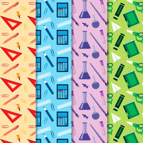Flat back to school pattern collection Royalty Free Vector