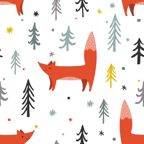 Cute seamless pattern with forest plants birds Vector Image