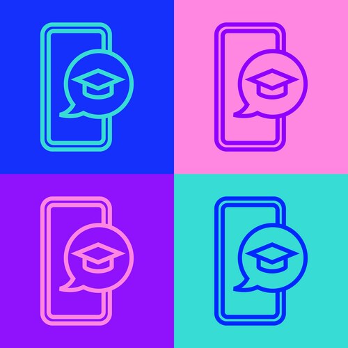 Pop art line graduation cap on screen smartphone Vector Image