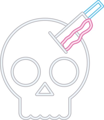 Halloween skull with knife neon style icon Vector Image