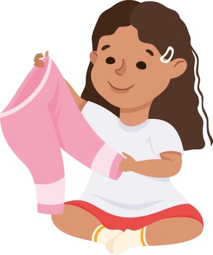 Little girl changing her clothes putting vector image