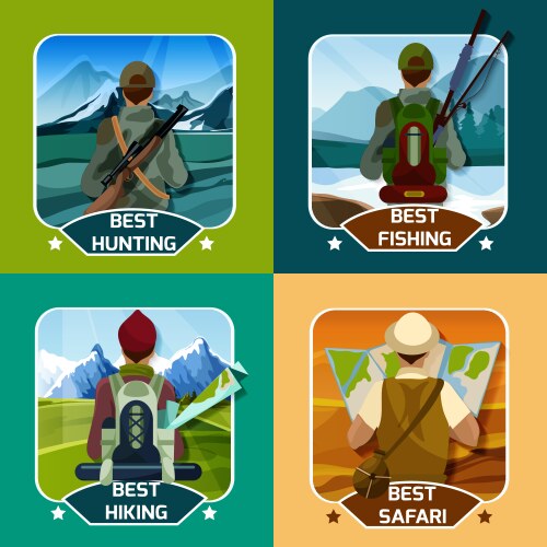 Outdoor Adventure Icons - Hiking, Hunting, Safari Vector Image