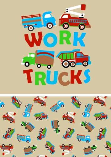 work trucks with matching repeat pattern vector image