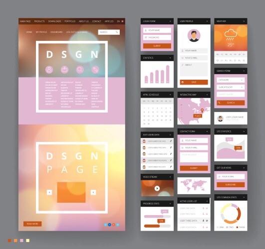 website template design with interface elements vector