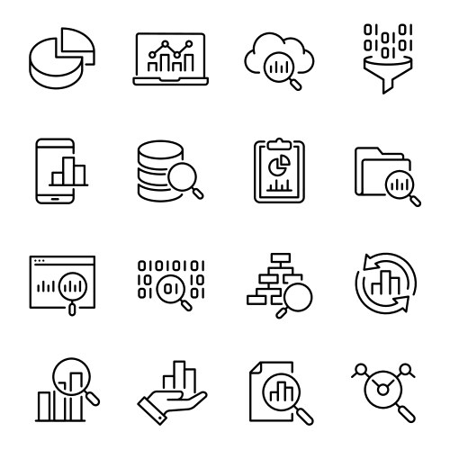 data analysis information search icons set vector