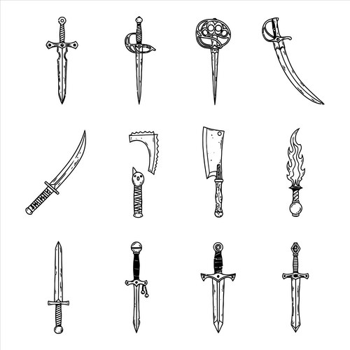 Medieval Swords & Daggers Sketch Vector Image
