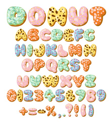 Letters and numbers in donut font set Vector Image