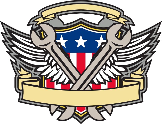 Crossed wrench army wings american flag shield Vector Image