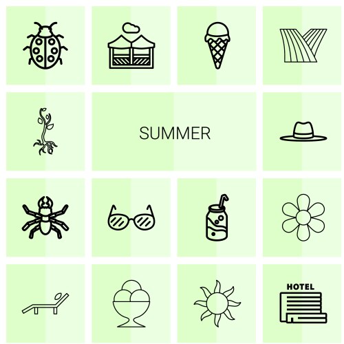 14 summer icons vector image