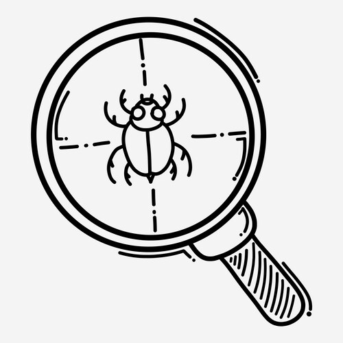 Magnifier with Bug Icon - Doodle Sketch Vector Image