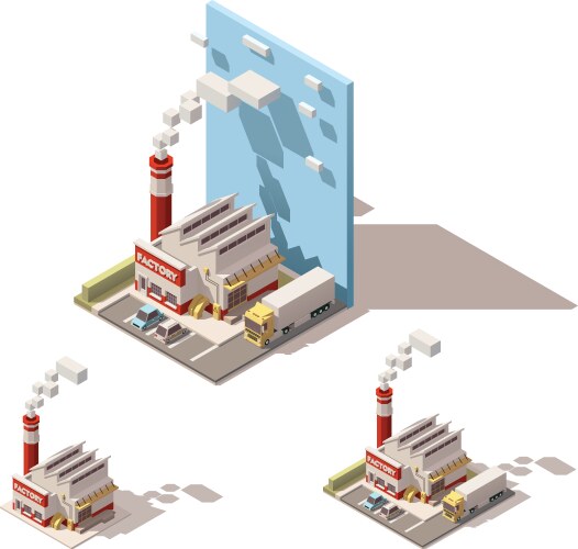 Isometric factory building with smoking vector image