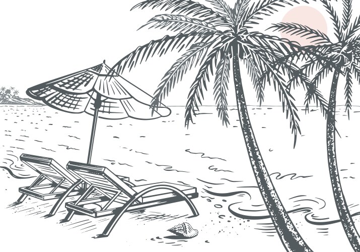Beach Sketch - Sun & Sand Vector Image