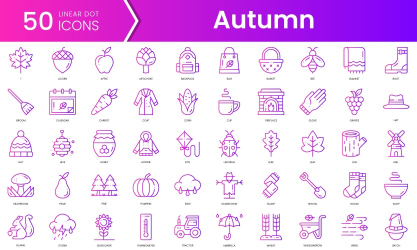 set of autumn icons gradient style icon bundle vector image