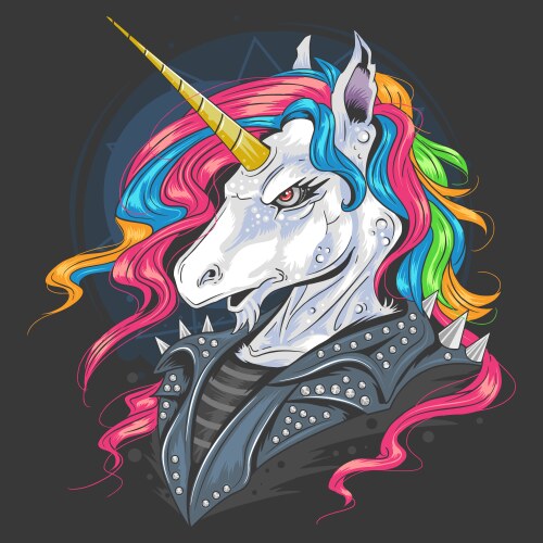 Rainbow Unicorn Punk Jacket Rider Vector Image
