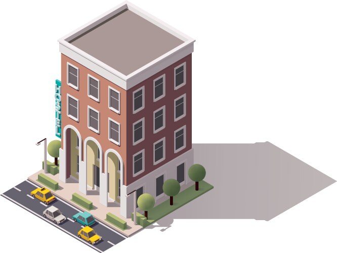 3d isometric public cinema building with popcorn Vector Image