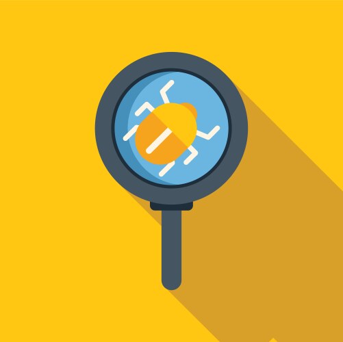 Magnifying glass showing a bug for debugging vector image
