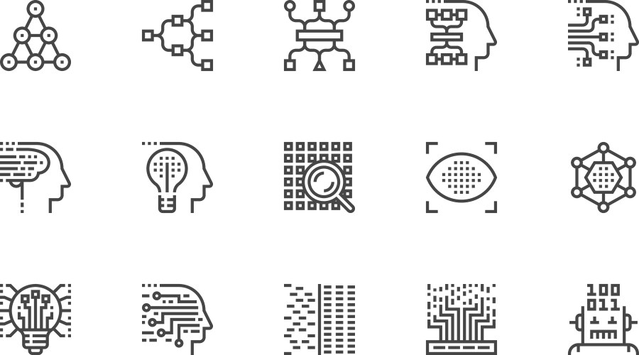 Machine learning line icons set vector image