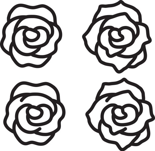 set of black rose flower silhouettes vector