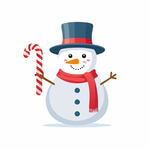 Cheerful snowman with candy cane top hat and red Vector Image