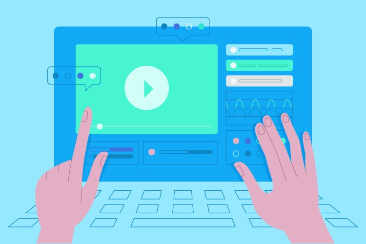 In simple flat style with hands and abstract user vektorbild