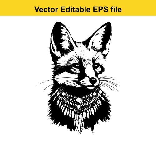 Elegant Black and White Fox Portrait Vector Image