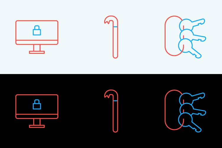 Set line bunch of keys lock on computer monitor vector image